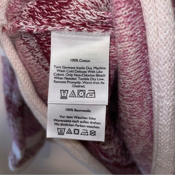 Eddie Bauer Striped Pink and White Notch Neck Rolled Hem Sweater Size Large - Picture 4 of 6
